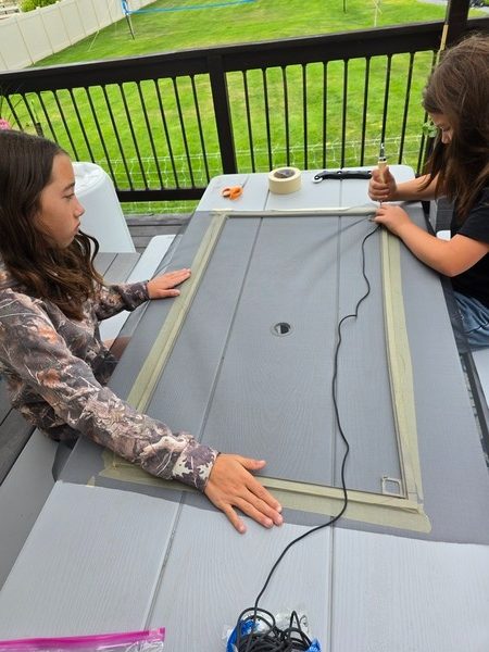 Sisters measuring and rescreening together